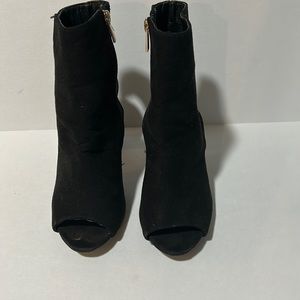 Suede Open Toe and Open Heel Black Ankle Booties